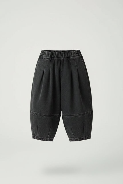 Pantalon Japonais Noir Ample Denim Enfant Décontracté Plié - Jean - vue 3