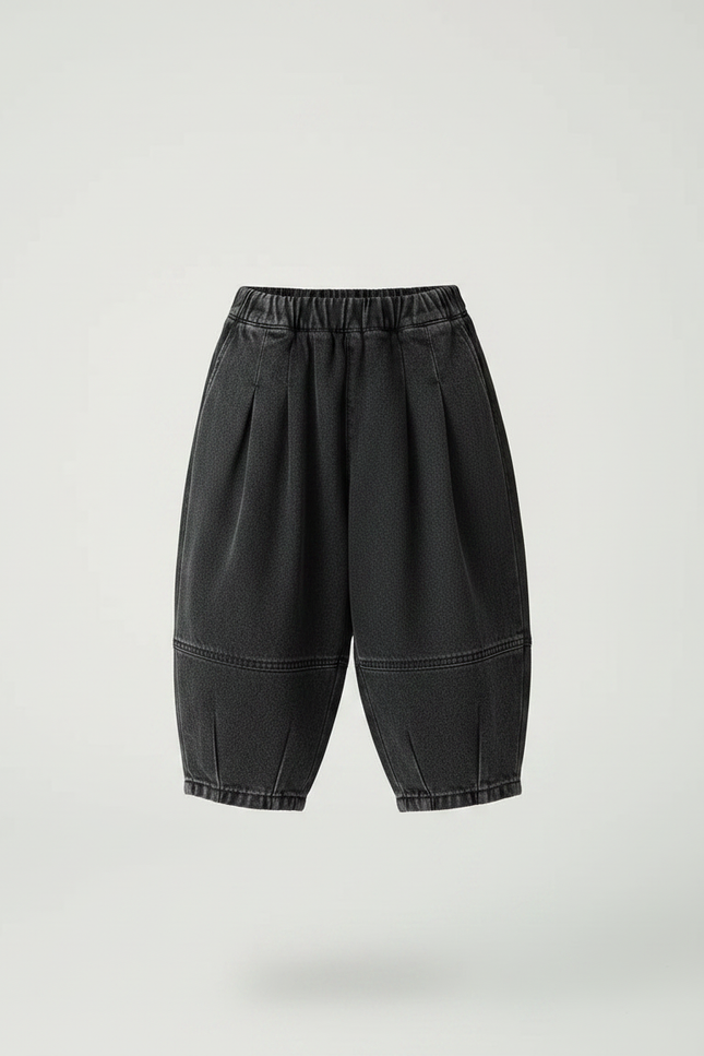 Pantalon Japonais Noir Ample Denim Enfant Décontracté Plié - Jean - vue 3