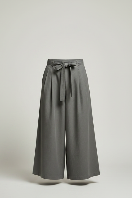 Pantalon Japonais Gris Ample Ceinturé Casual Homme - Gabardine - vue 3