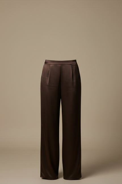 Pantalon Japonais Marron Satin Fluide Ample Élégant - vue 3
