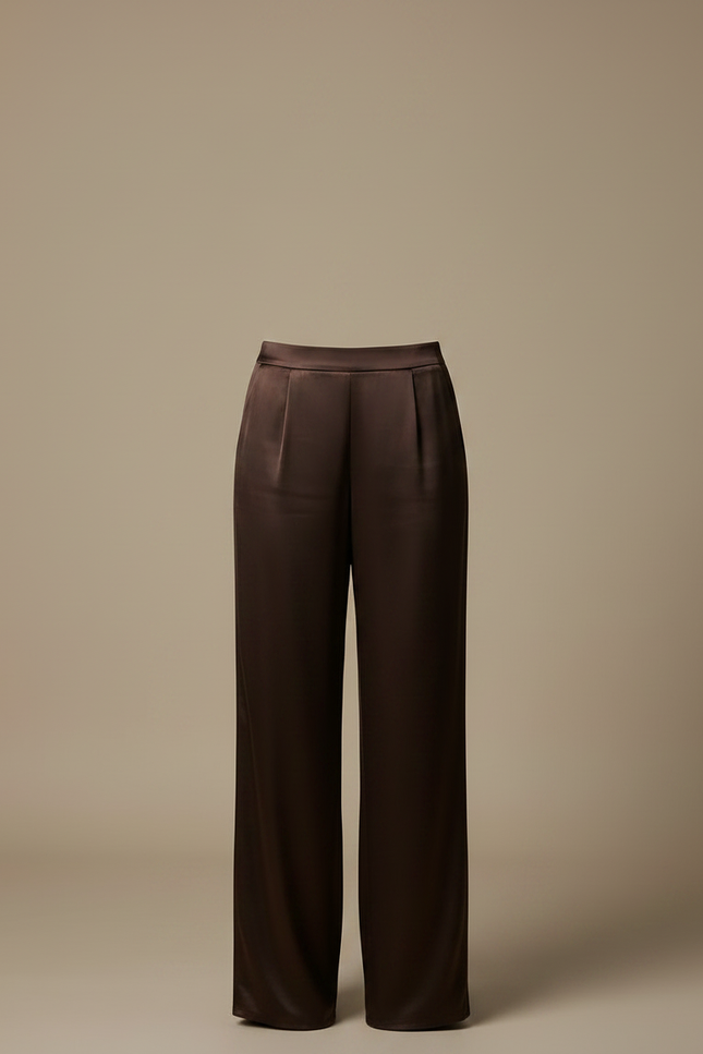 Pantalon Japonais Marron Satin Fluide Ample Élégant - vue 3