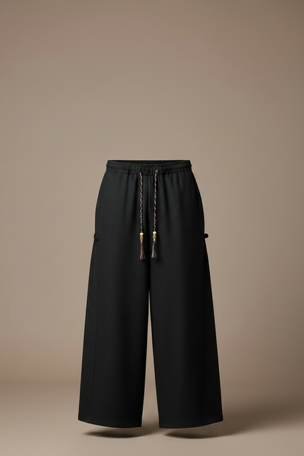 Pantalon Japonais Noir Ample Fluide Homme Élégant - Laine - vue 3