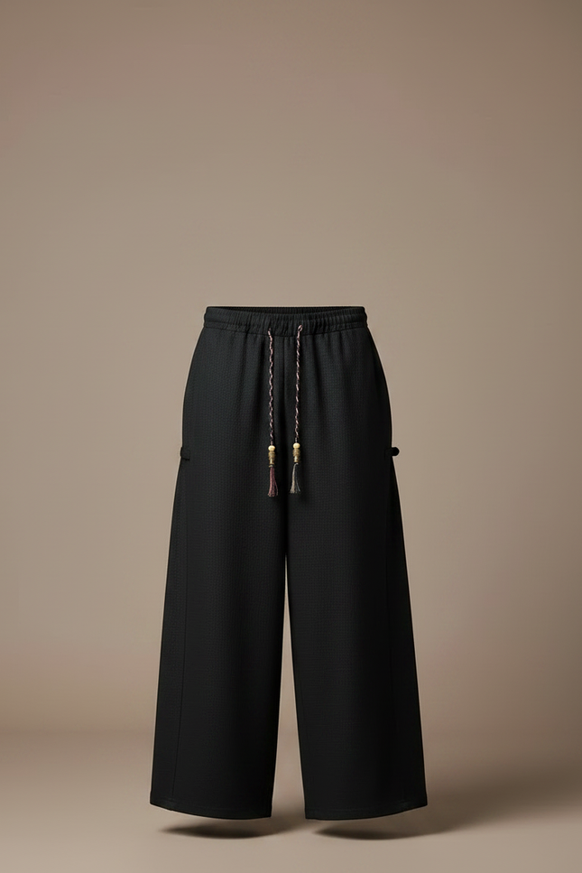 Pantalon Japonais Noir Ample Fluide Homme Élégant - Laine - vue 3