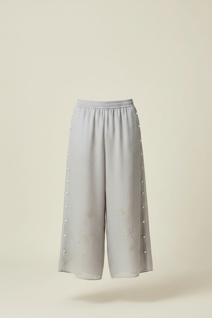 Pantalon Japonais Gris Ample Brodé Confortable Décontracté - Viscose - vue 3