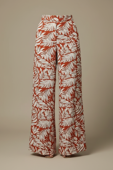 Pantalon Japonais Fluide Imprimé Feuille Large Femme - Viscose - vue 3