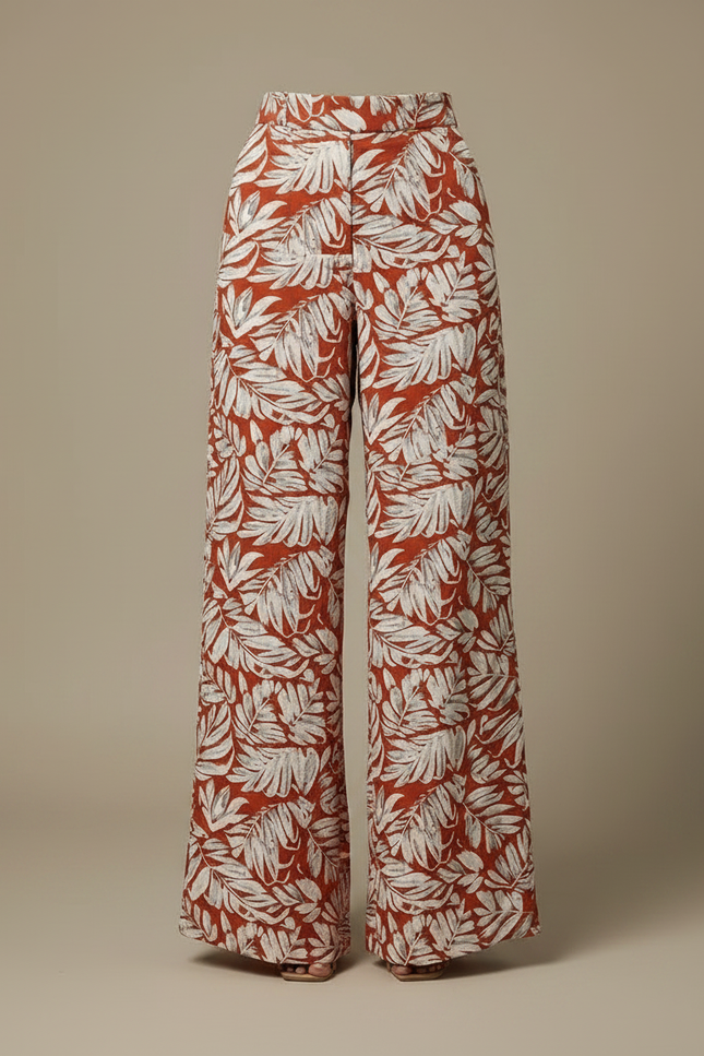 Pantalon Japonais Fluide Imprimé Feuille Large Femme - Viscose - vue 3