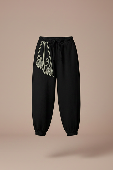 Pantalon Japonais Noir Brodé Ample Enfant Coton - vue 3
