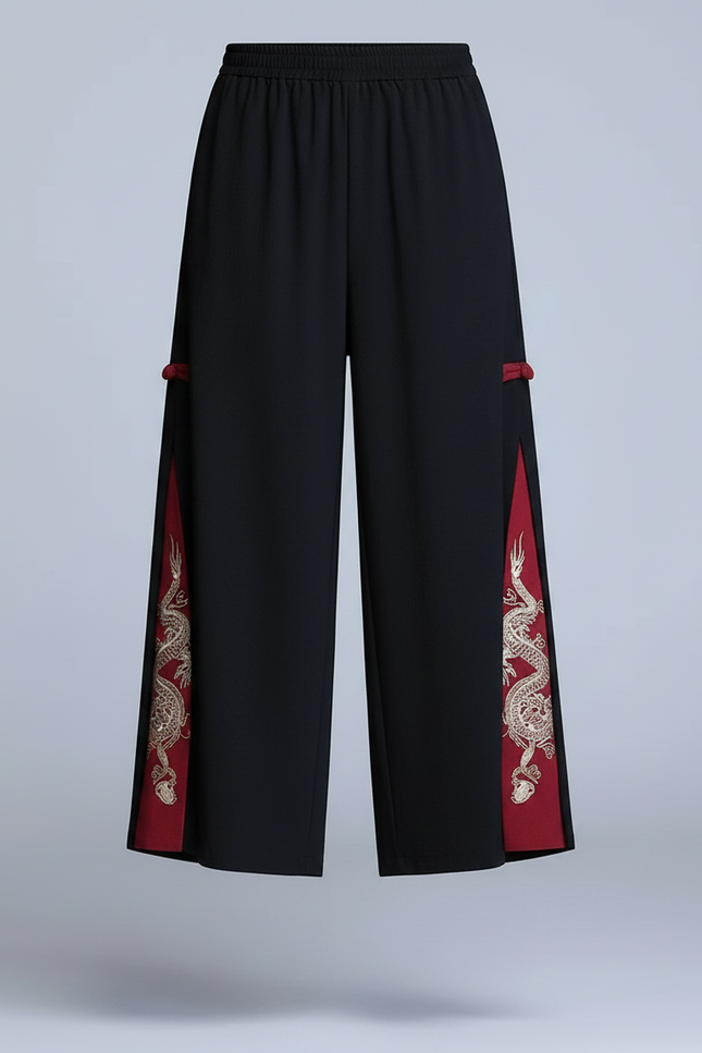 Pantalon Japonais Noir Ample Dragon Rouge Homme - Polyester - vue 3