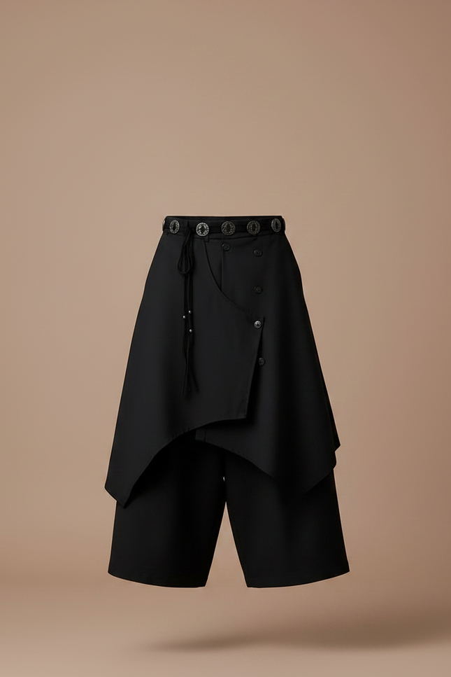 Pantalon Japonais Noir Asymétrique Superposé Gothique Moderne - Polyester - vue 3