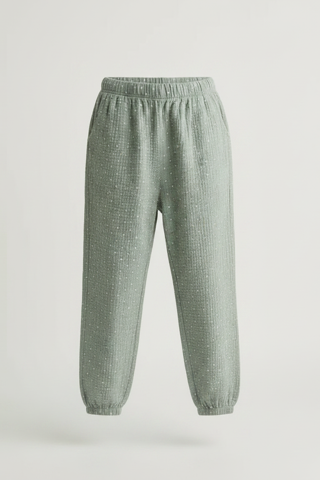 Pantalon Japonais Vert Ample Coton Enfant Points Blancs - vue 3