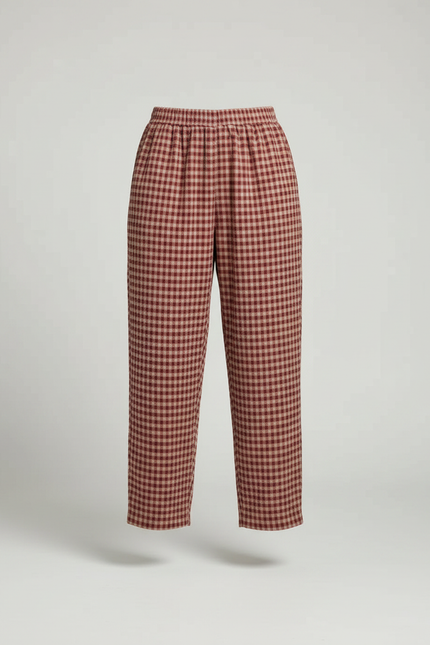Pantalon Japonais Carreaux Rouge Ample Coton Confortable Femme - vue 3