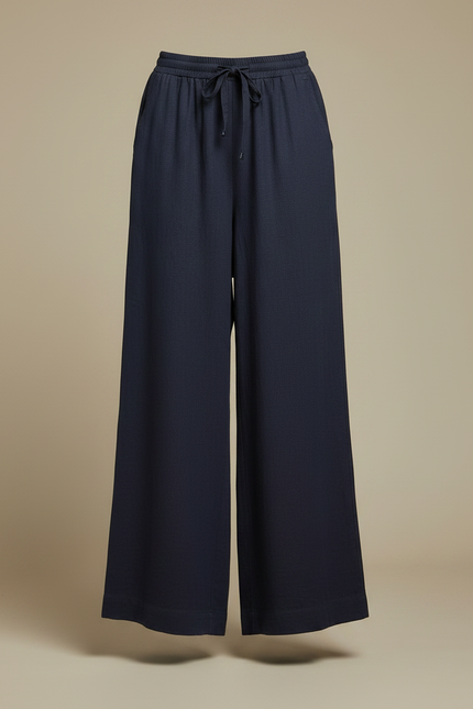 Pantalon Japonais Bleu Marine Ample Lin Fluide - vue 3