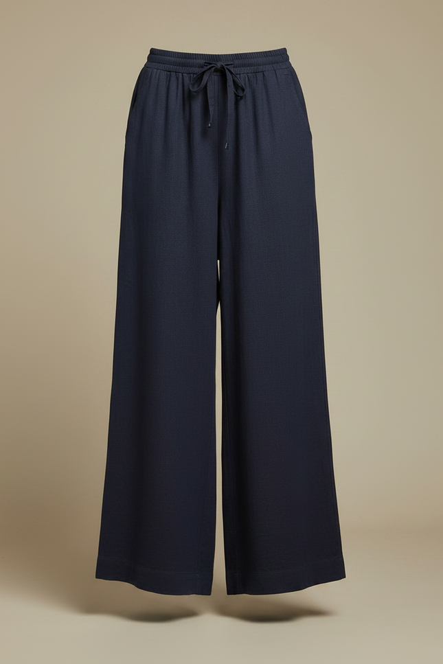 Pantalon Japonais Bleu Marine Ample Lin Fluide - vue 3