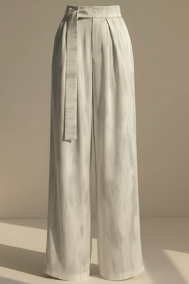 Pantalon Japonais Satiné Ample Fluide Décontracté Gris Clair - vue 3