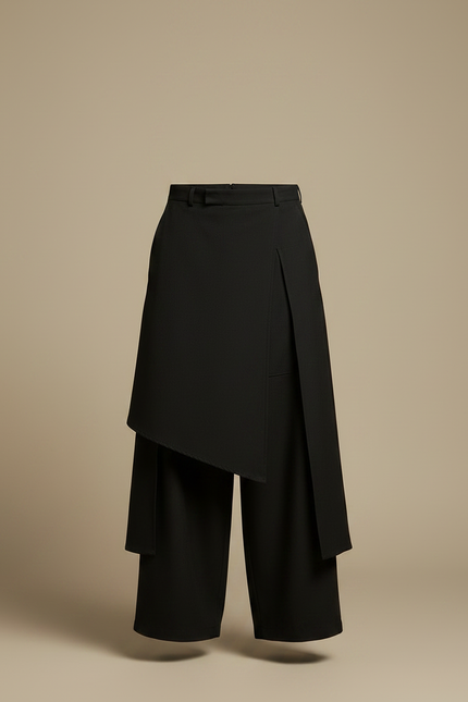 Pantalon Japonais Noir Asymétrique Ample Superposé Gothique - Polyester - vue 3