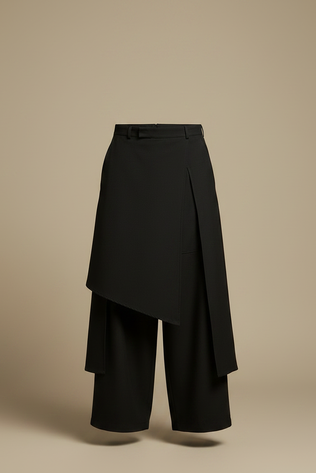 Pantalon Japonais Noir Asymétrique Ample Superposé Gothique - Polyester - vue 3