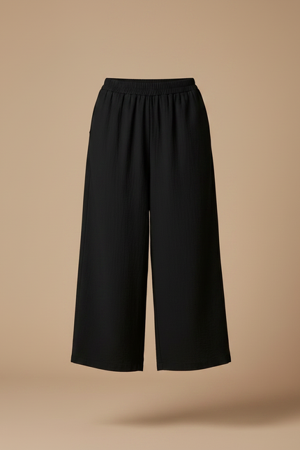 Pantalon Japonais Noir Ample Fluide Décontracté Court - Viscose - vue 3