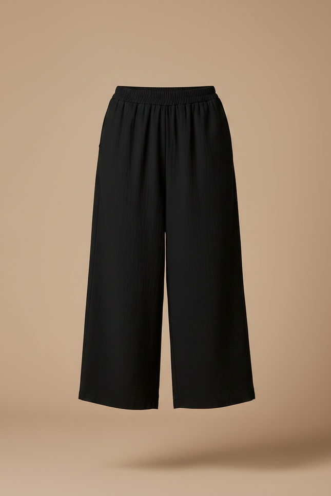 Pantalon Japonais Noir Ample Fluide Décontracté Court - Viscose - vue 3