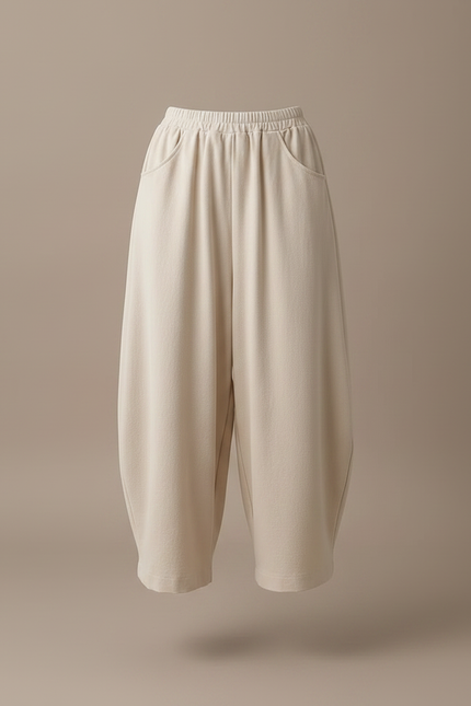 Pantalon Japonais Beige Ample Coton Décontracté Harem - Molleton - vue 3