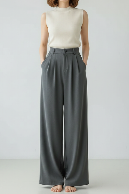 Pantalon Japonais Gris Anthracite Ample Plissé Confortable - Polyester - vue 3