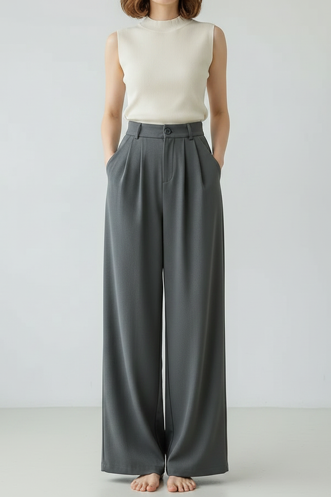 Pantalon Japonais Gris Anthracite Ample Plissé Confortable - Polyester - vue 3