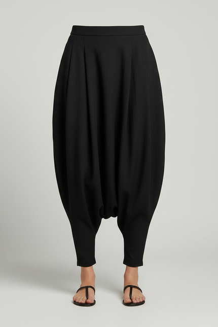 Pantalon Japonais Noir Ample Fluide Sarouel Élégant - Polyester - vue 3