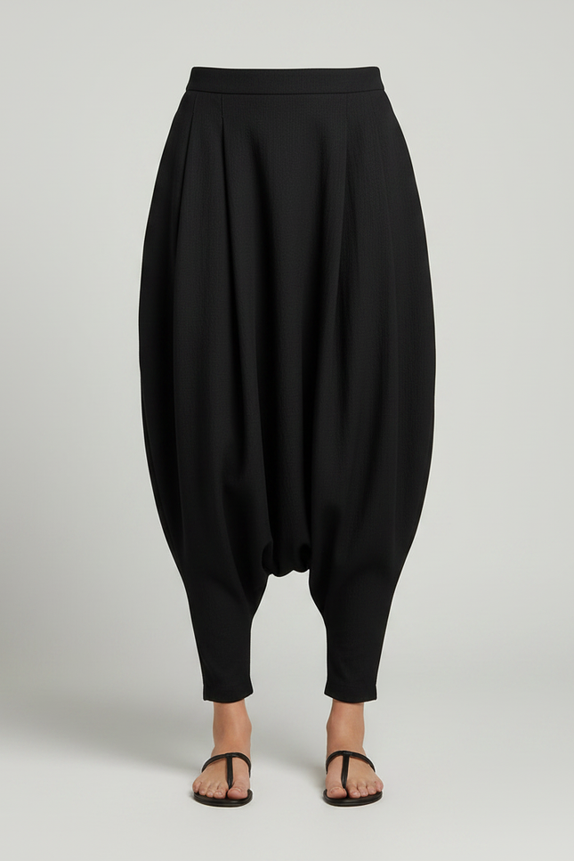 Pantalon Japonais Noir Ample Fluide Sarouel Élégant - Polyester - vue 3