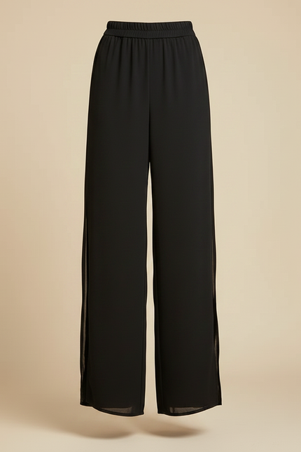 Pantalon Japonais Noir Fluide Fendu Élégant Chiffon - Polyester - vue 3