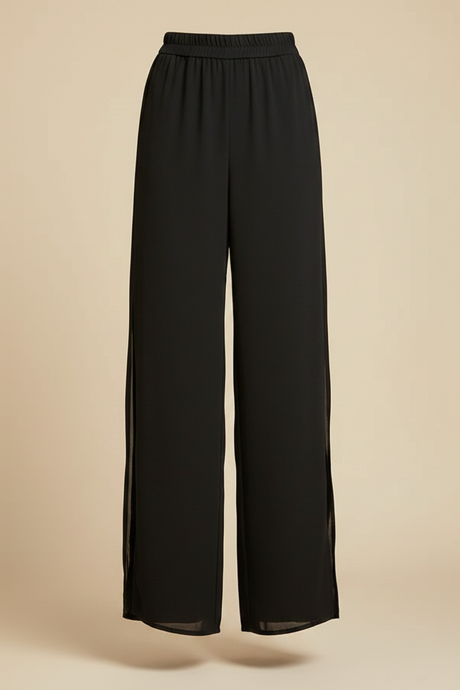 Pantalon Japonais Noir Fluide Fendu Élégant Chiffon - Polyester - vue 3