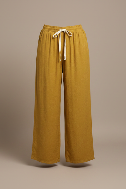 Pantalon Japonais Ample Fluide Jaune Moutarde Cordon - Viscose - vue 3