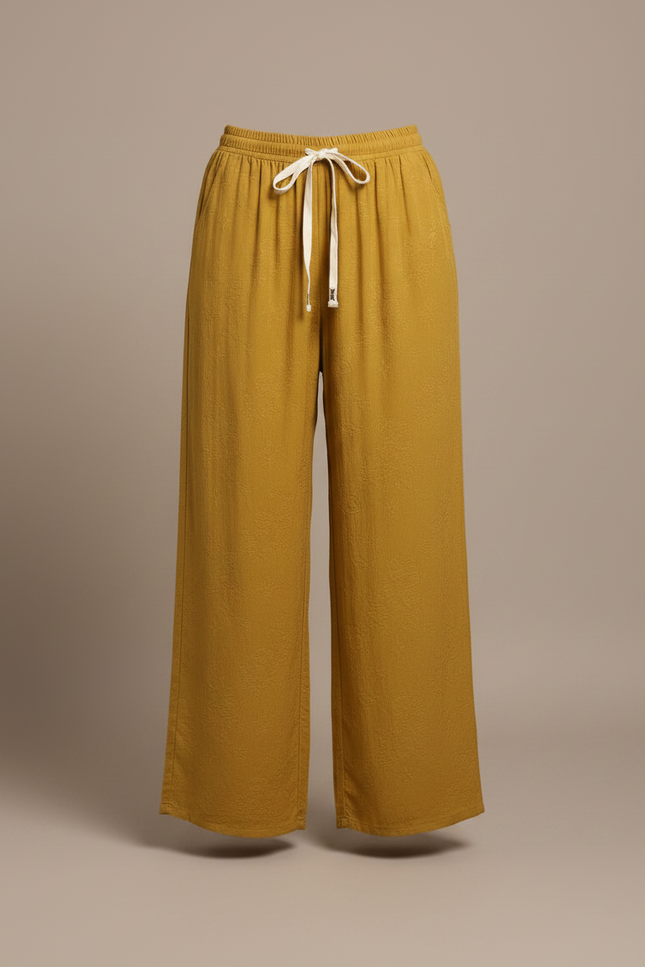 Pantalon Japonais Ample Fluide Jaune Moutarde Cordon - Viscose - vue 3