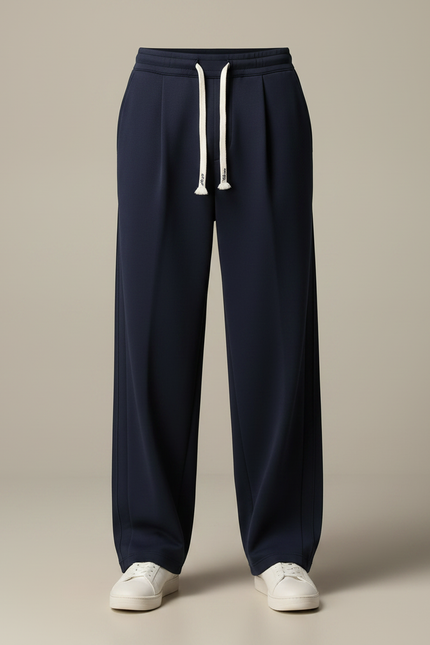 Pantalon Japonais Bleu Marine Ample Droit Sport Cordon - Molleton - vue 3