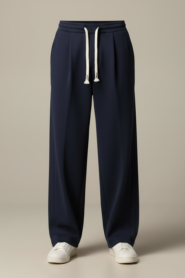 Pantalon Japonais Bleu Marine Ample Droit Sport Cordon - Molleton - vue 3
