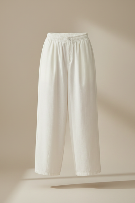 Pantalon Japonais Blanc Fluide Ample Décontracté Femme - Toile - vue 3