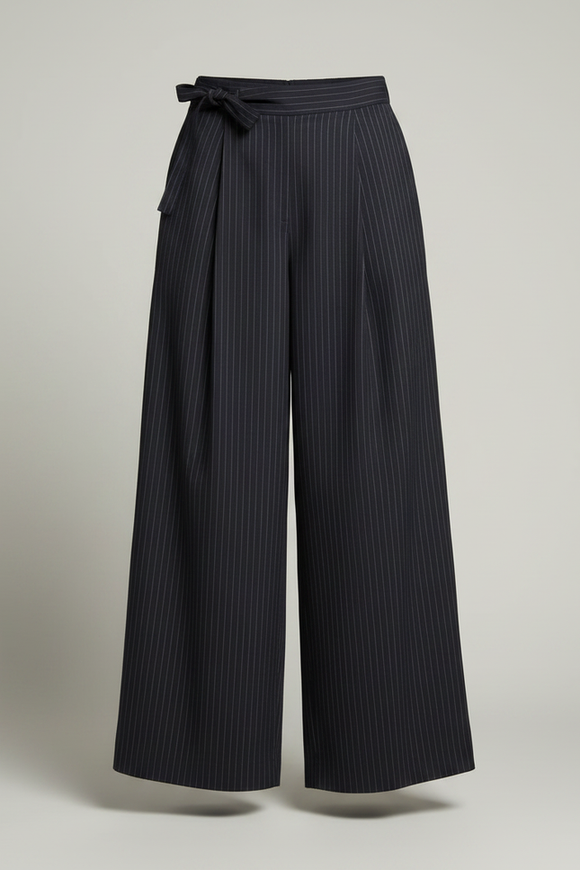 Pantalon Japonais Rayé Ample Fluide Noir Élégant - Marine Viscose - vue 3