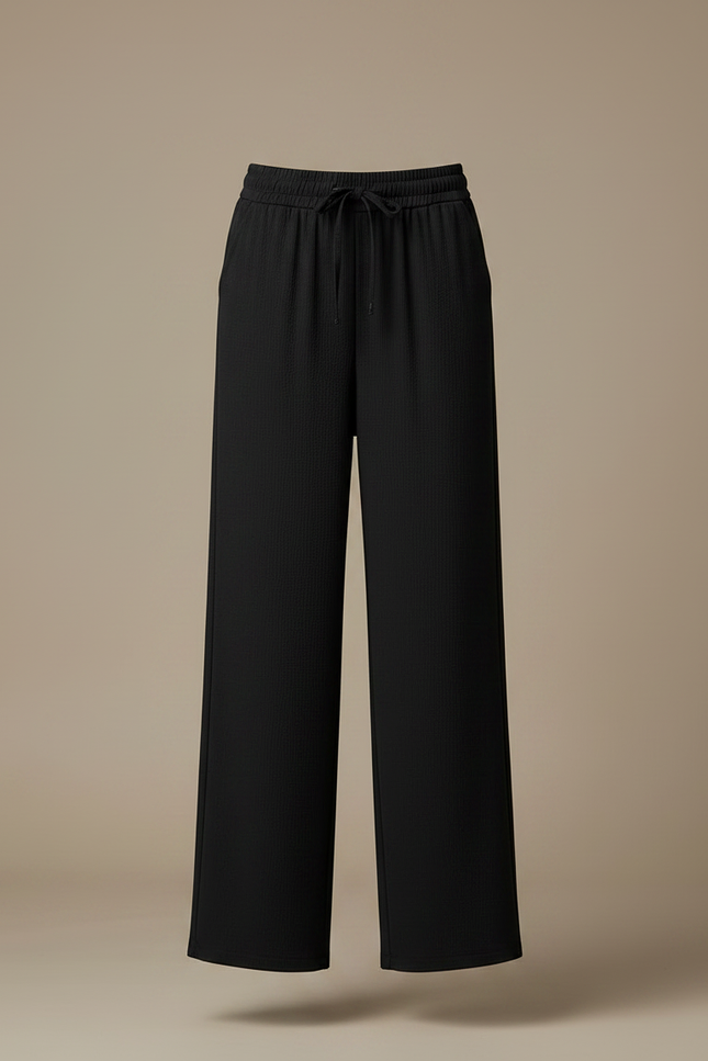 Pantalon Japonais Noir Fluide Ample Côtelé Décontracté - Maille - vue 3