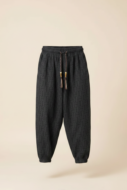 Pantalon Japonais Gris Anthracite Ample Motif Géométrique Enfant - Laine - vue 3