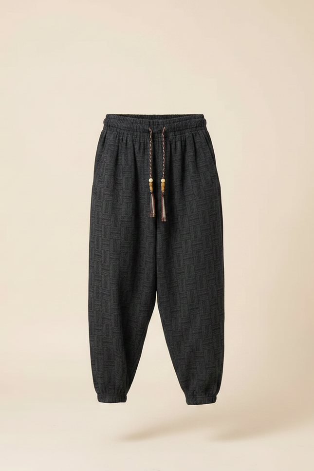 Pantalon Japonais Gris Anthracite Ample Motif Géométrique Enfant - Laine - vue 3