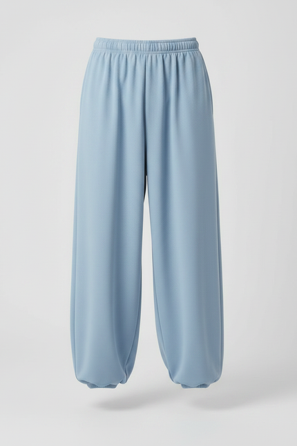 Pantalon Japonais Bleu Clair Ample Confortable Coton - Molleton - vue 3
