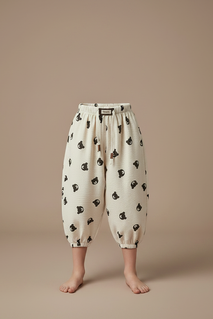 Pantalon Japonais Crème Harem Motif Ours Décontracté Enfant - Beige Lin - vue 3