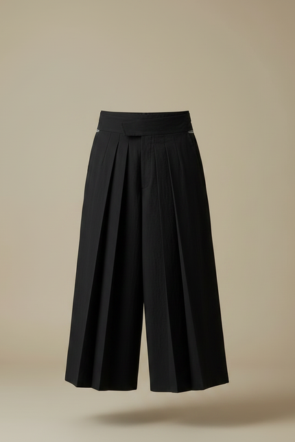 Pantalon Japonais Noir Plissé Ample Traditionnel Homme - Polyester - vue 3