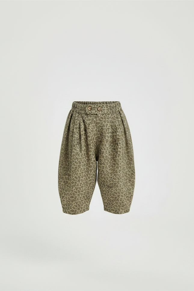 Pantalon Japonais Fleuri Vert Ample Enfant Décontracté - Kaki Coton - vue 3