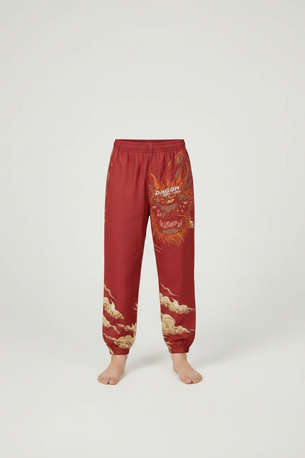 Pantalon Japonais Rouge Dragon Ample Coton Enfant - Polyester - vue 3