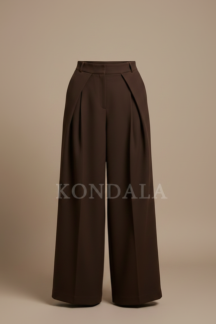 Pantalon Japonais Marron Plissé Ample Décontracté Femme - Laine - vue 3