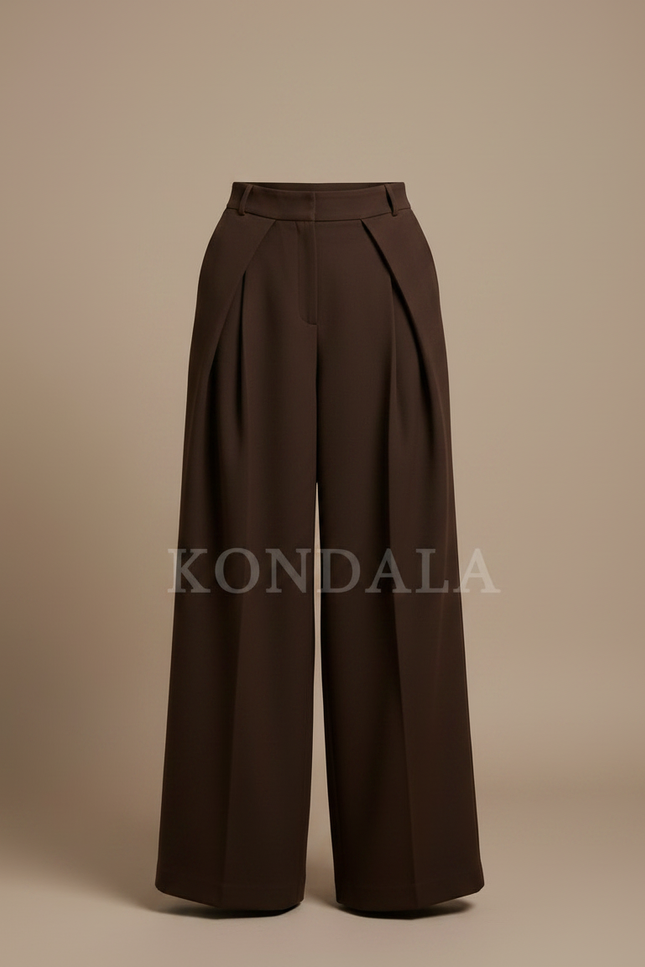 Pantalon Japonais Marron Plissé Ample Décontracté Femme - Laine - vue 3