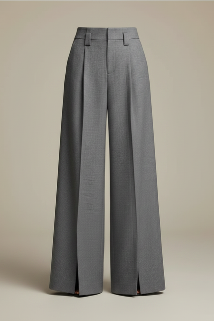 Pantalon Japonais Gris Ample Fendu Élégant Fluide Femme - Gabardine - vue 3
