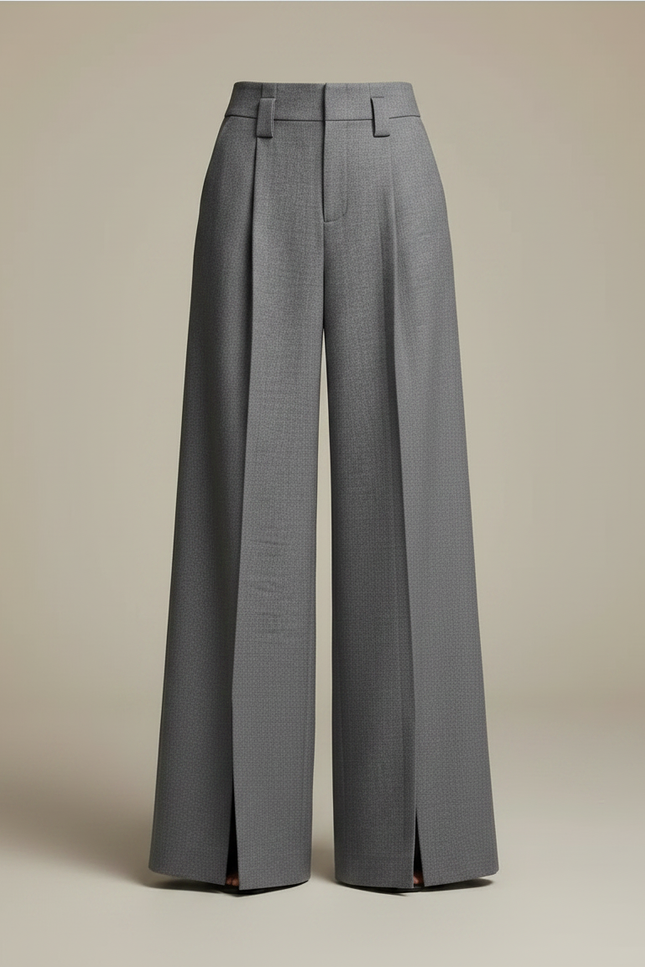 Pantalon Japonais Gris Ample Fendu Élégant Fluide Femme - Gabardine - vue 3