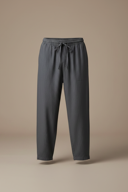 Pantalon Japonais Gris Lin Ample Cordon Homme - vue 3