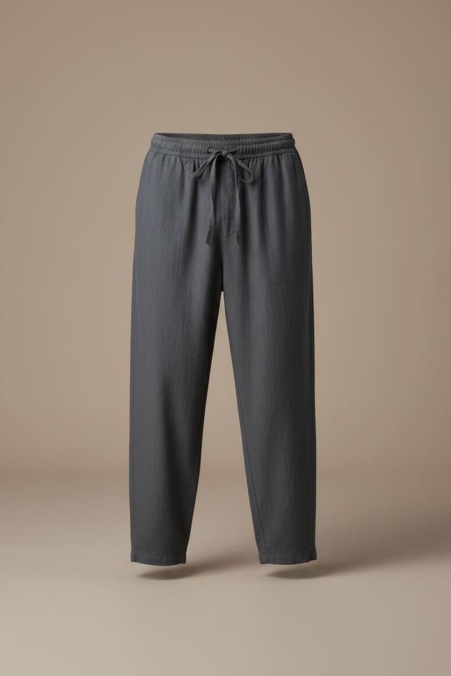 Pantalon Japonais Gris Lin Ample Cordon Homme - vue 3