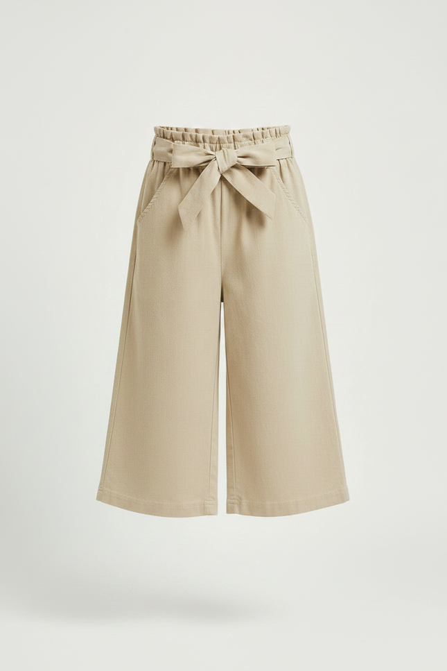 Pantalon Japonais Beige Ample Coton Taille Haute Fille - Toile - vue 3